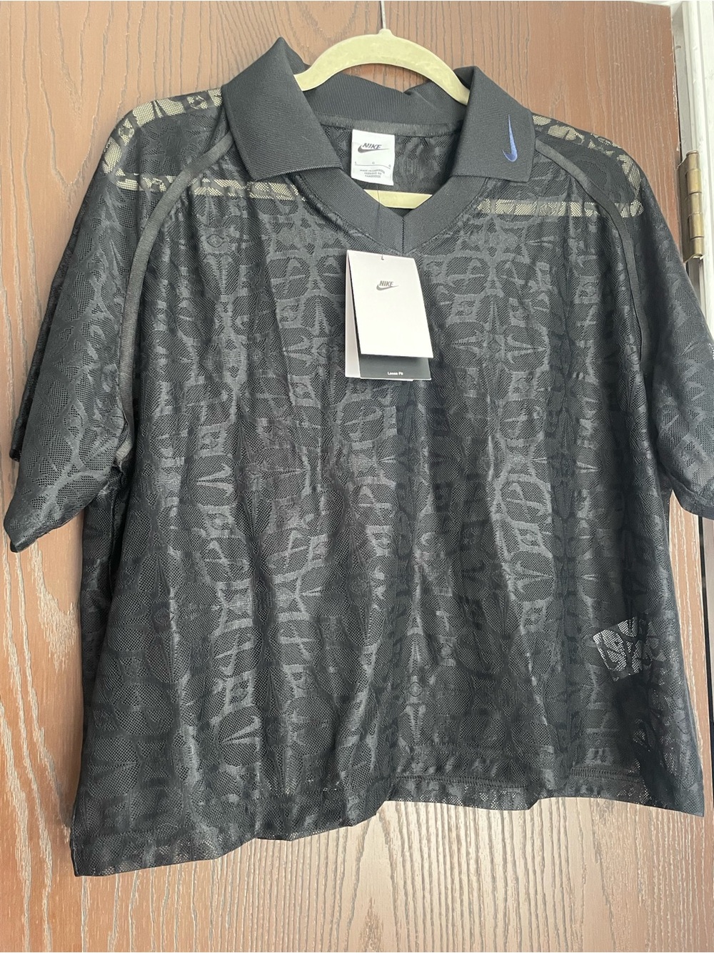 NWT Nike Sportswear Lace Swoosh Polo Top Black Size L